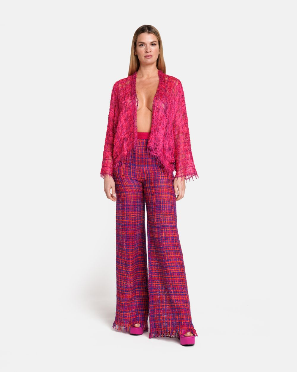 Wide plaid trousers