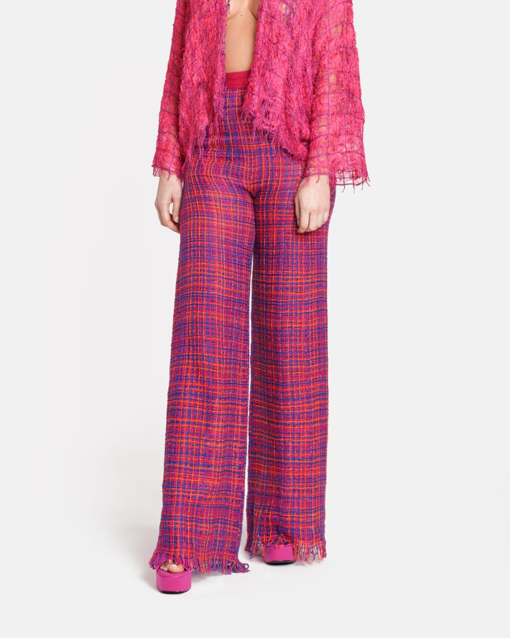 Wide plaid trousers