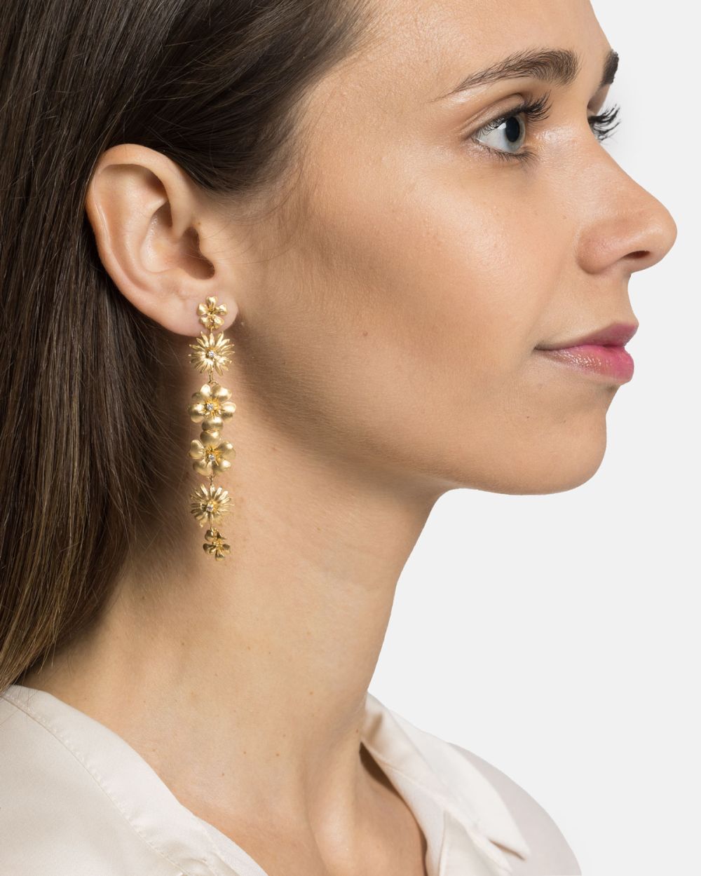 Family Earrings in Gold Plated Silver with Zirconias