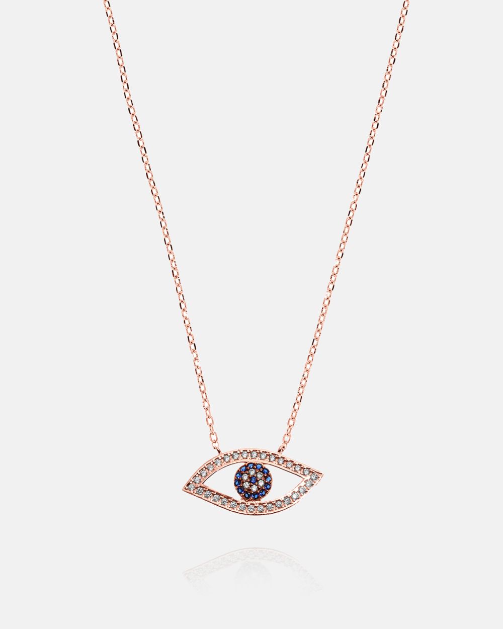 Blue Mystic Eye Necklace in Rose Silver with Zirconias