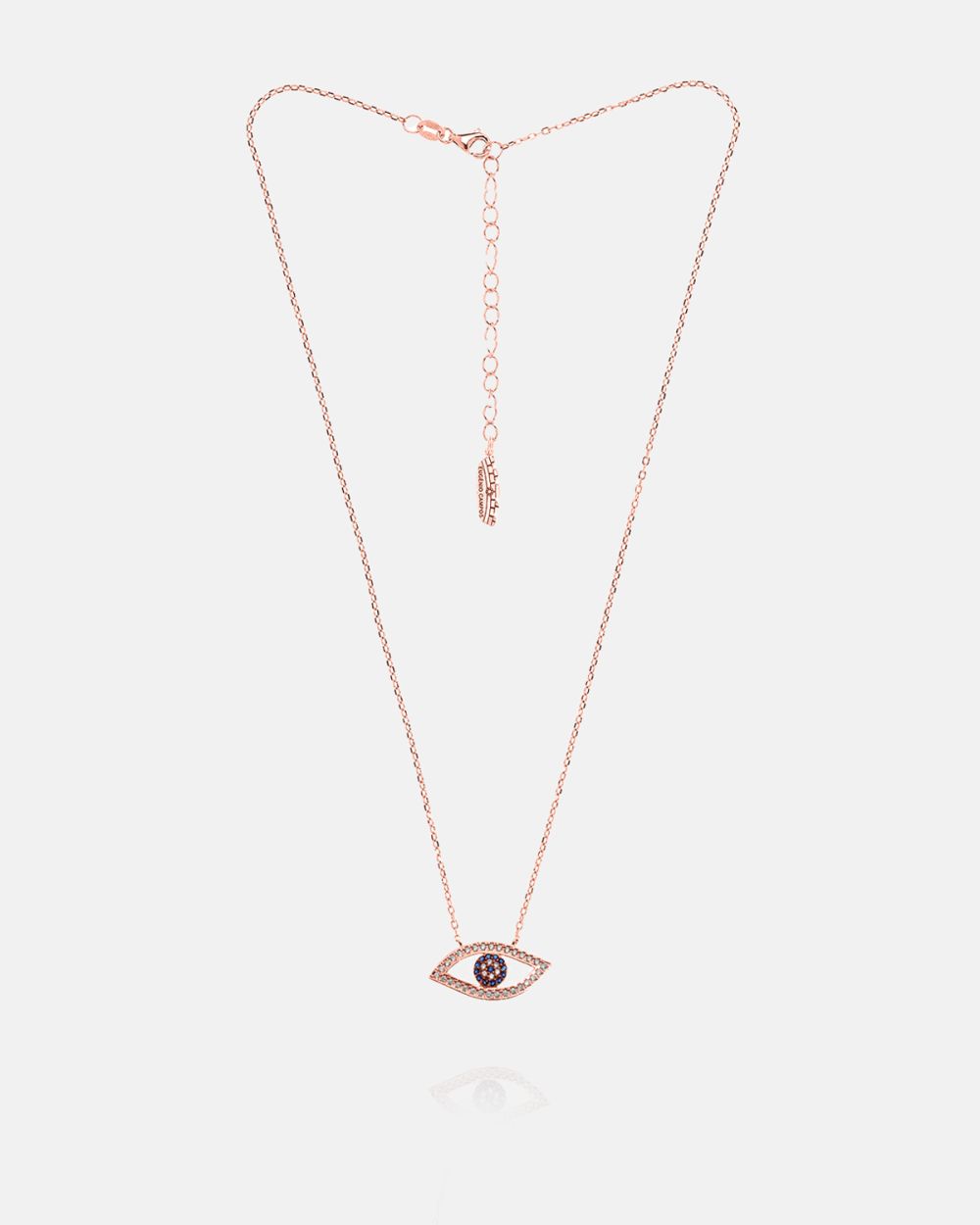 Blue Mystic Eye Necklace in Rose Silver with Zirconias