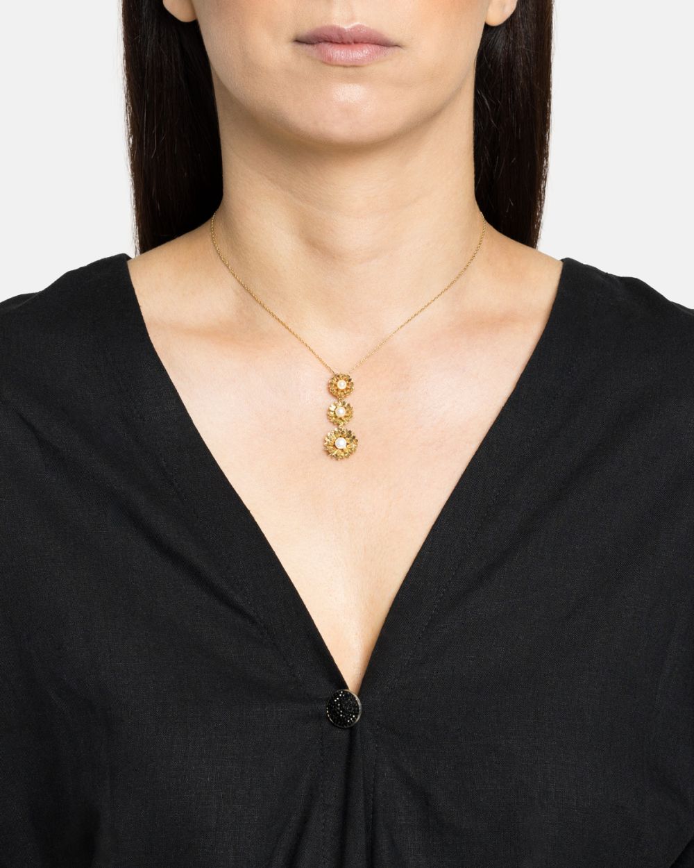 Alma III Necklace in Gold Plated Silver with Pearls