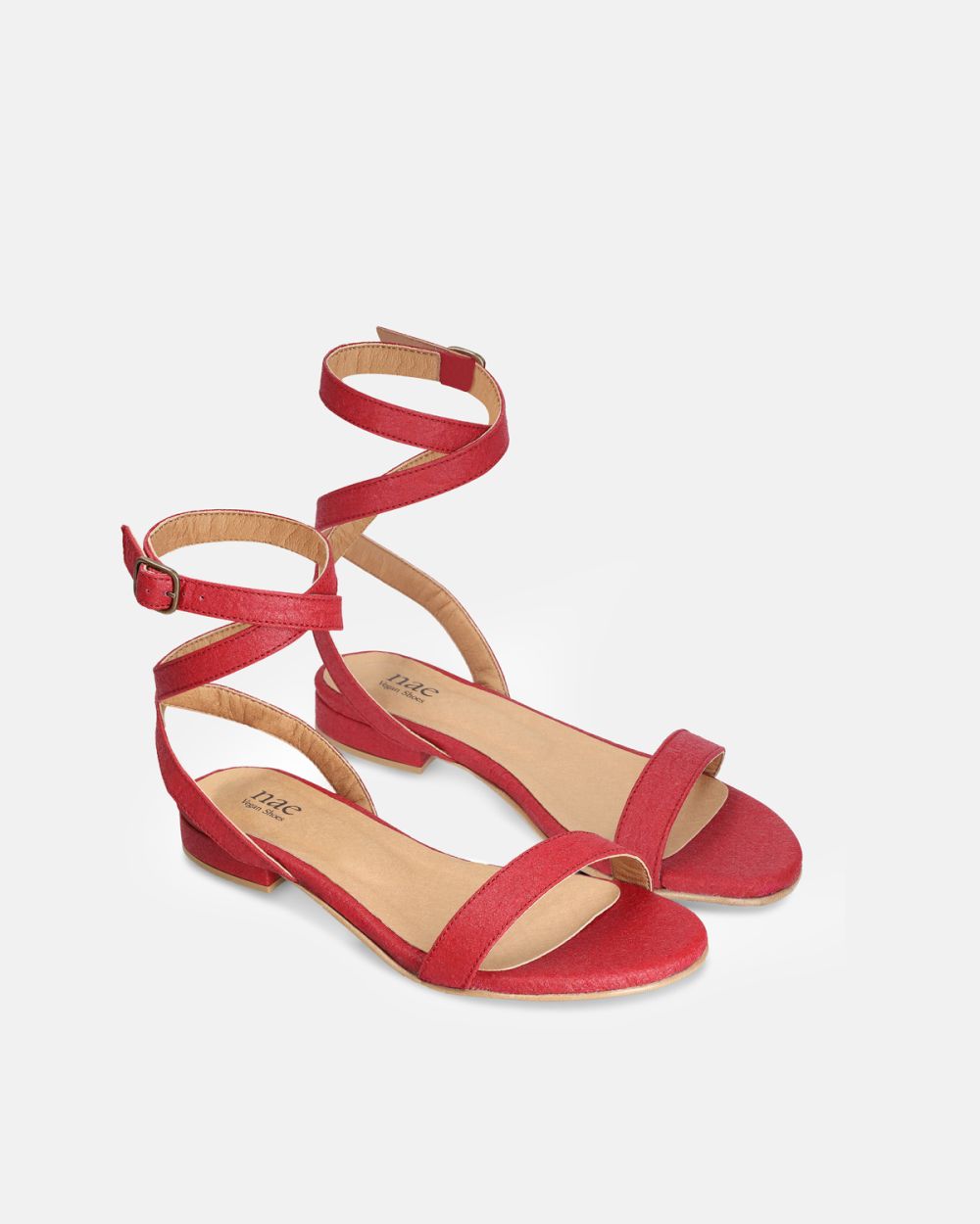 Basil Red Vegan Sandals with ankle straps