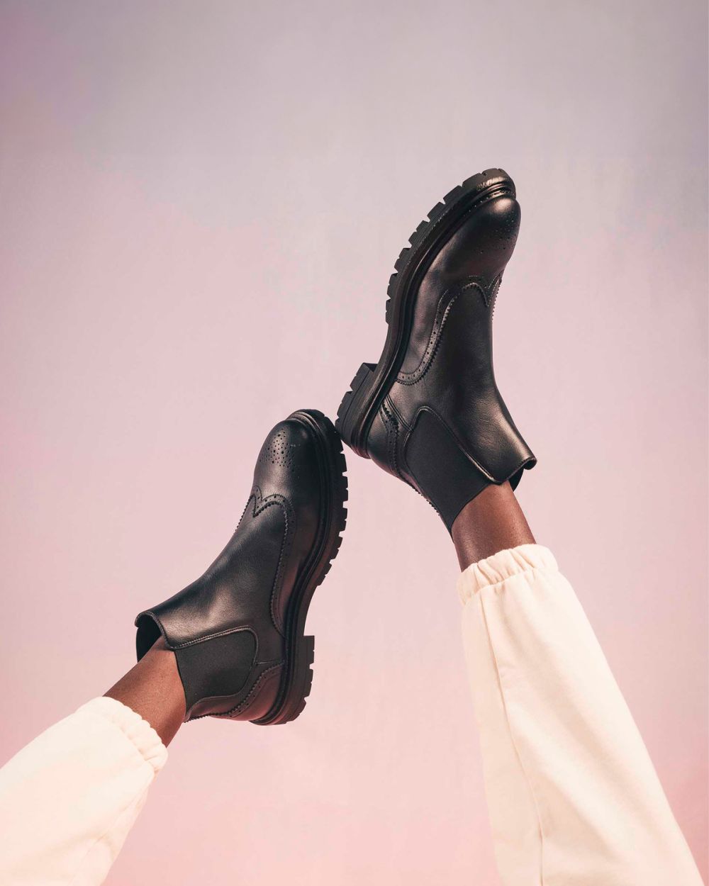 Casian Black vegan chelsea boots brogue