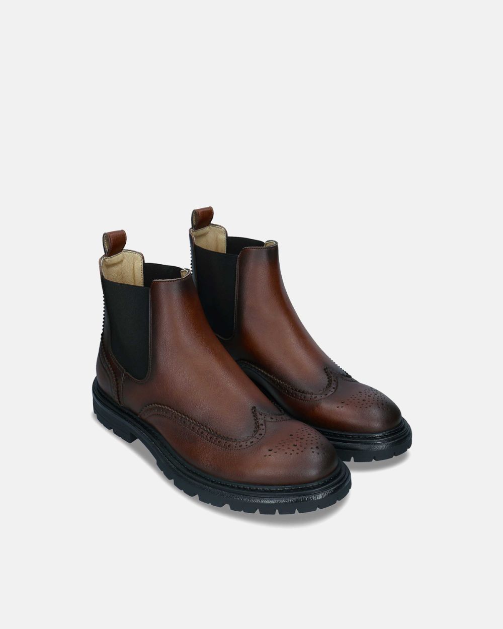 Casian Brown vegan Chelsea Brogue boots