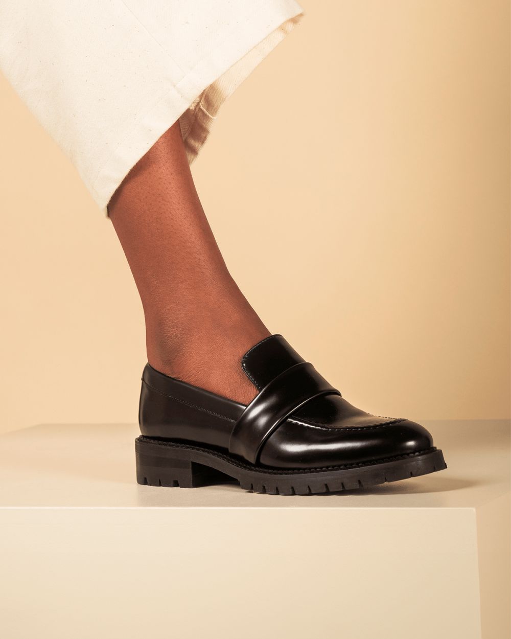 Elena Black vegan loafer chunky sole