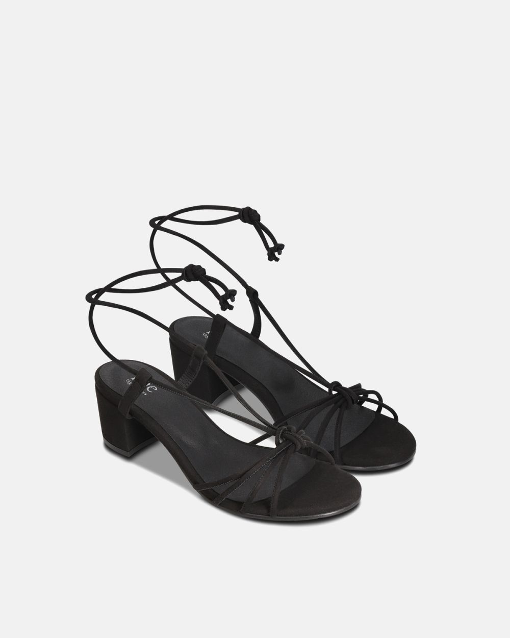 Holly Black Vegan heeled Cross Sandals with ankle laces