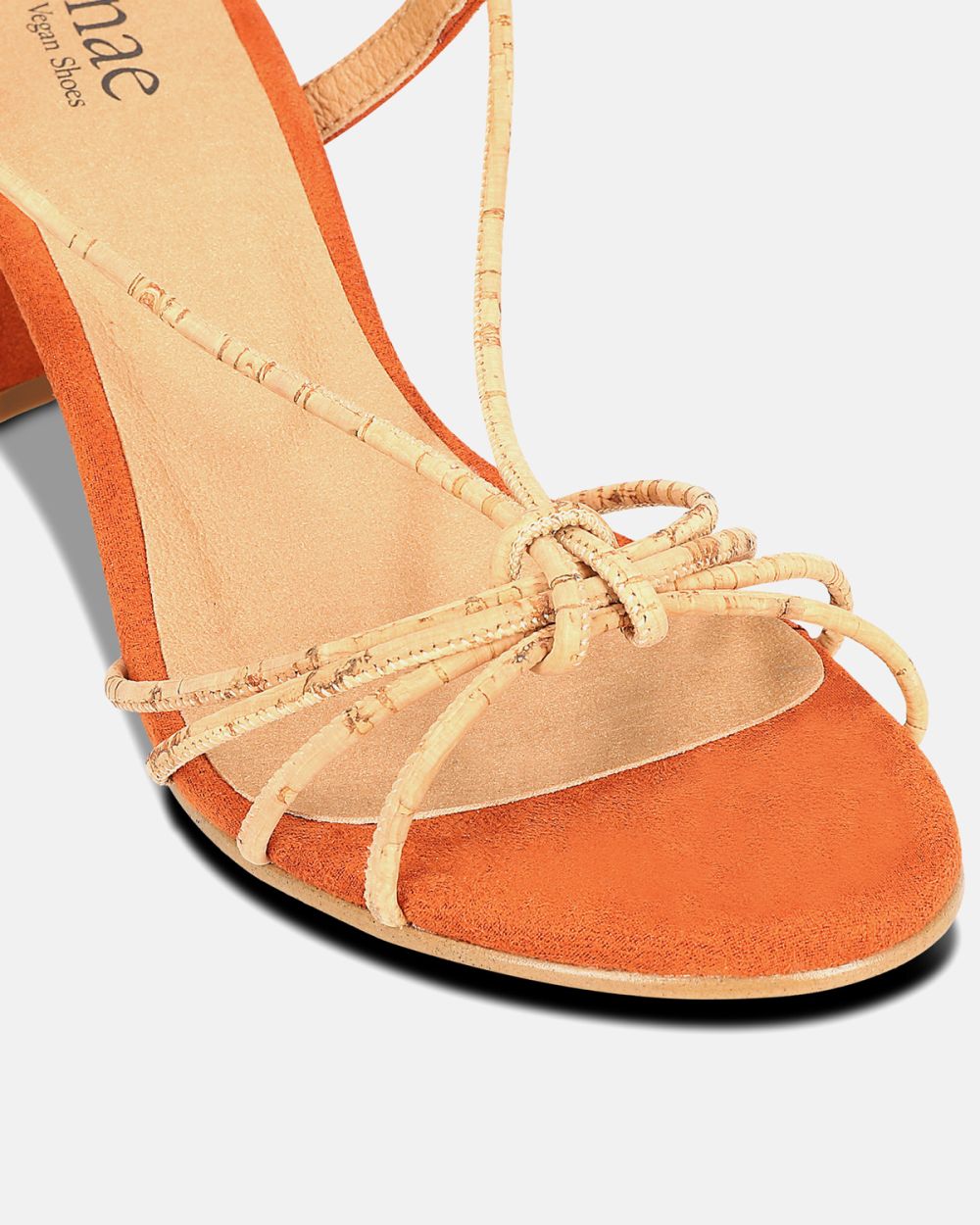 Holly Orange Vegan heeled Cross Sandals with ankle laces