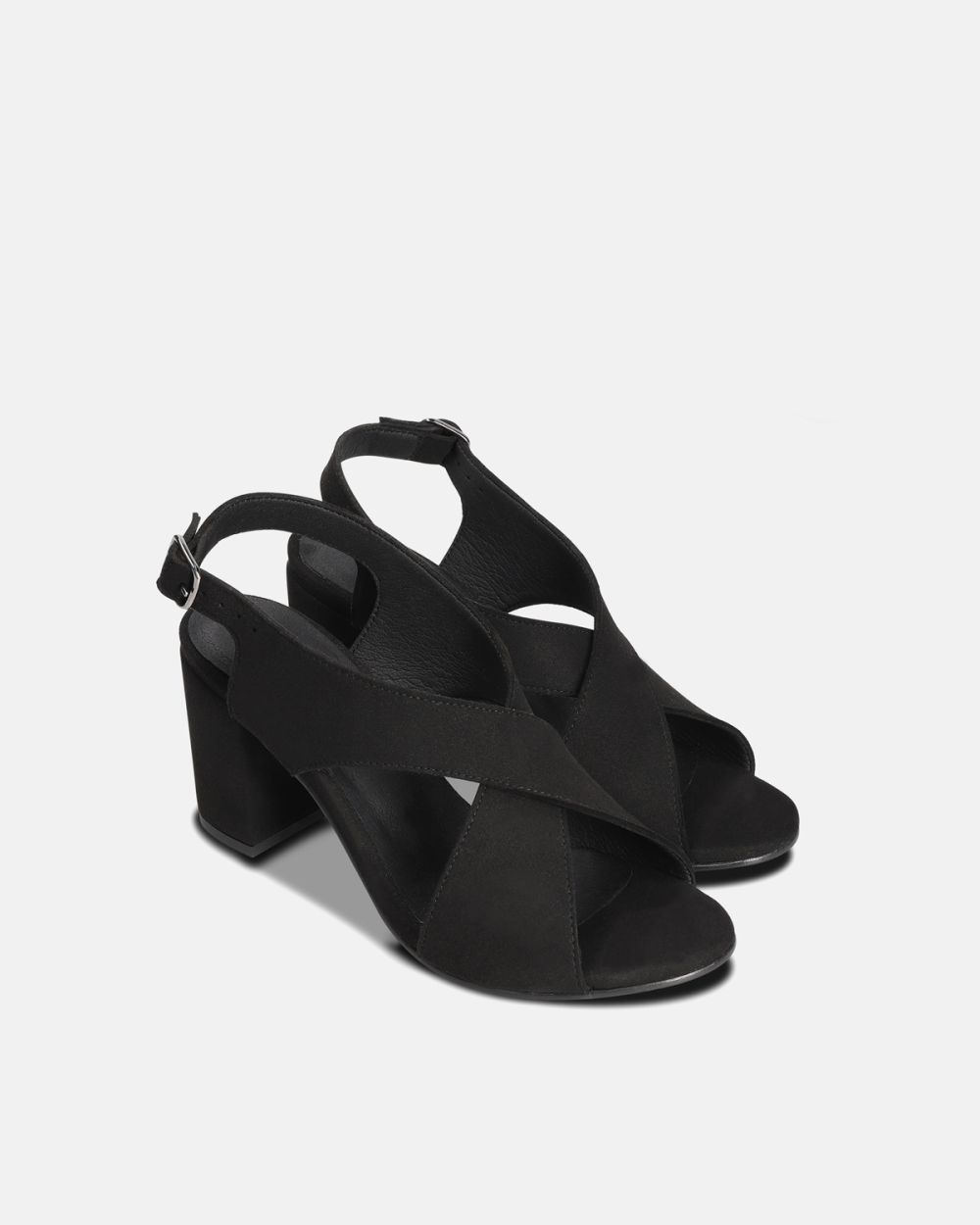 Jasmin Black Vegan heel Sandals with a buckle