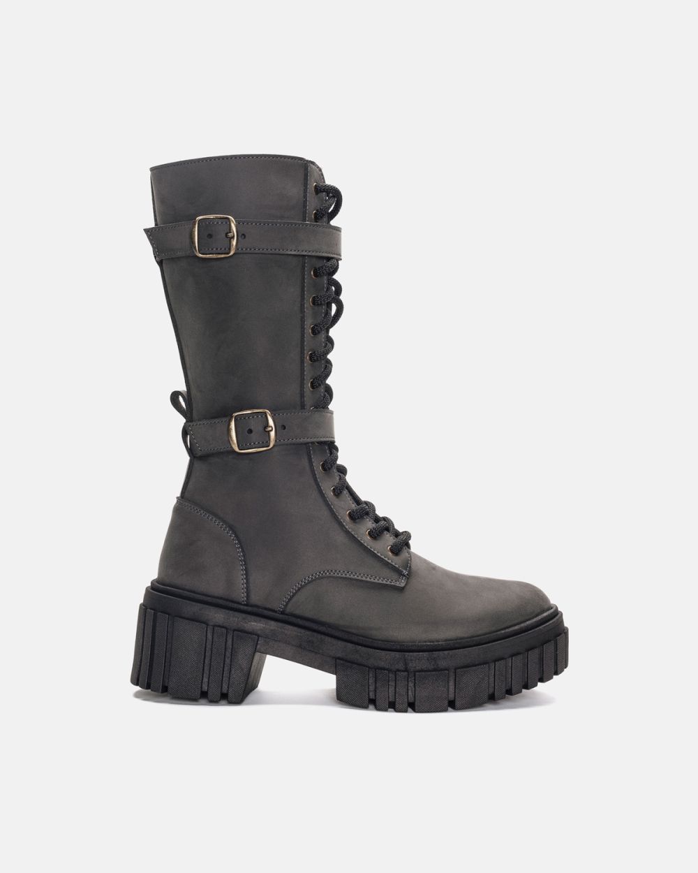 Seren Grey biker mid-calf vegan boot