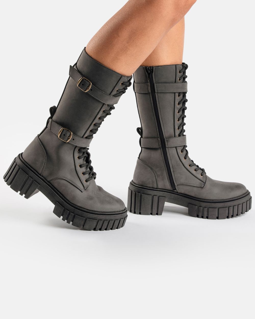 Seren Grey biker mid-calf vegan boot