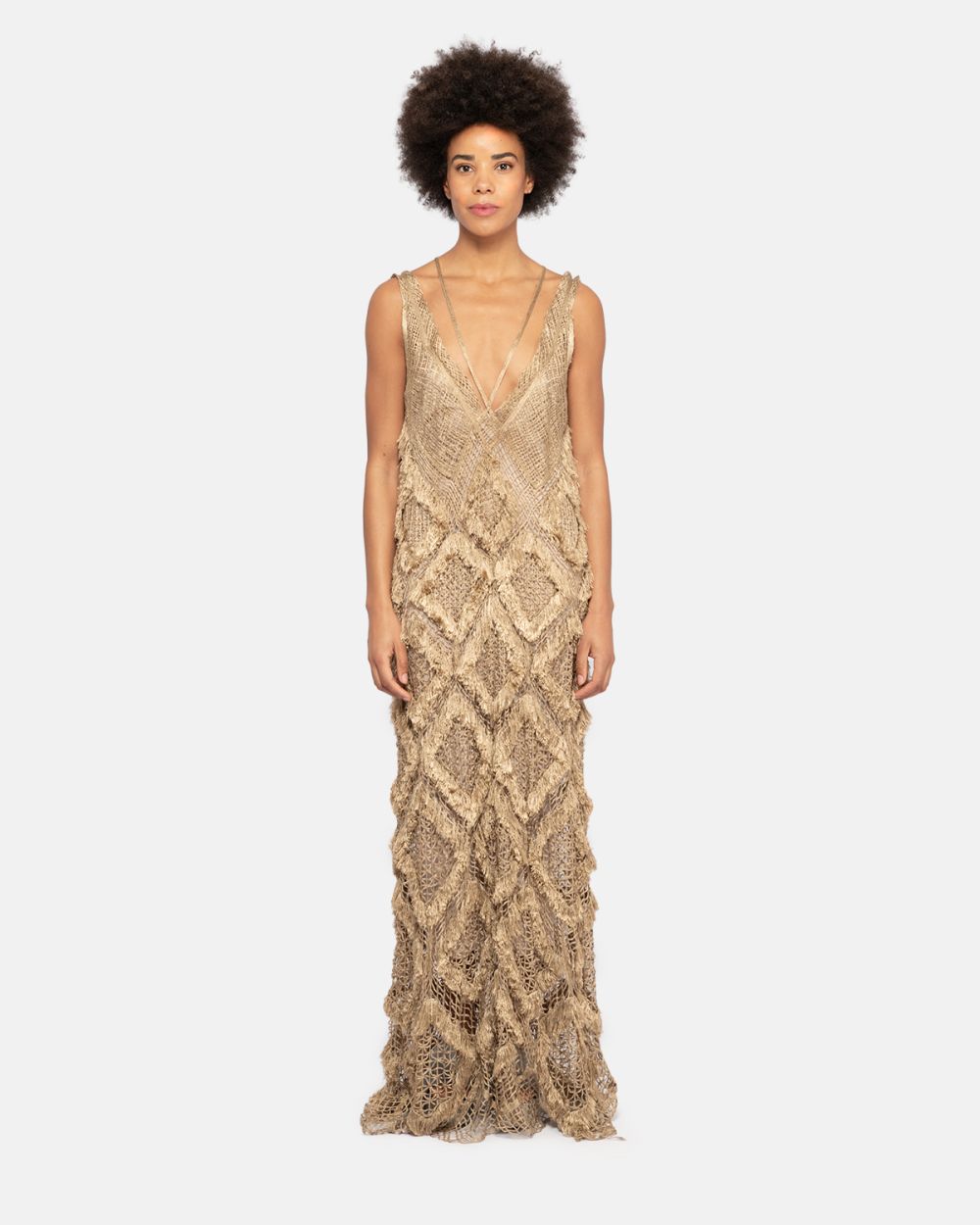 Metallic Fringed Maxi Dress