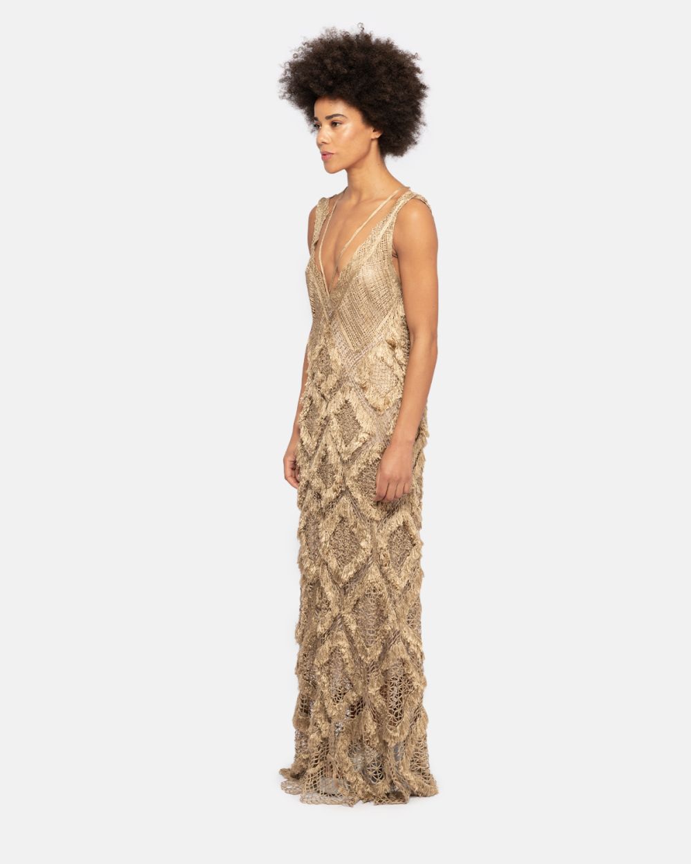 Metallic Fringed Maxi Dress