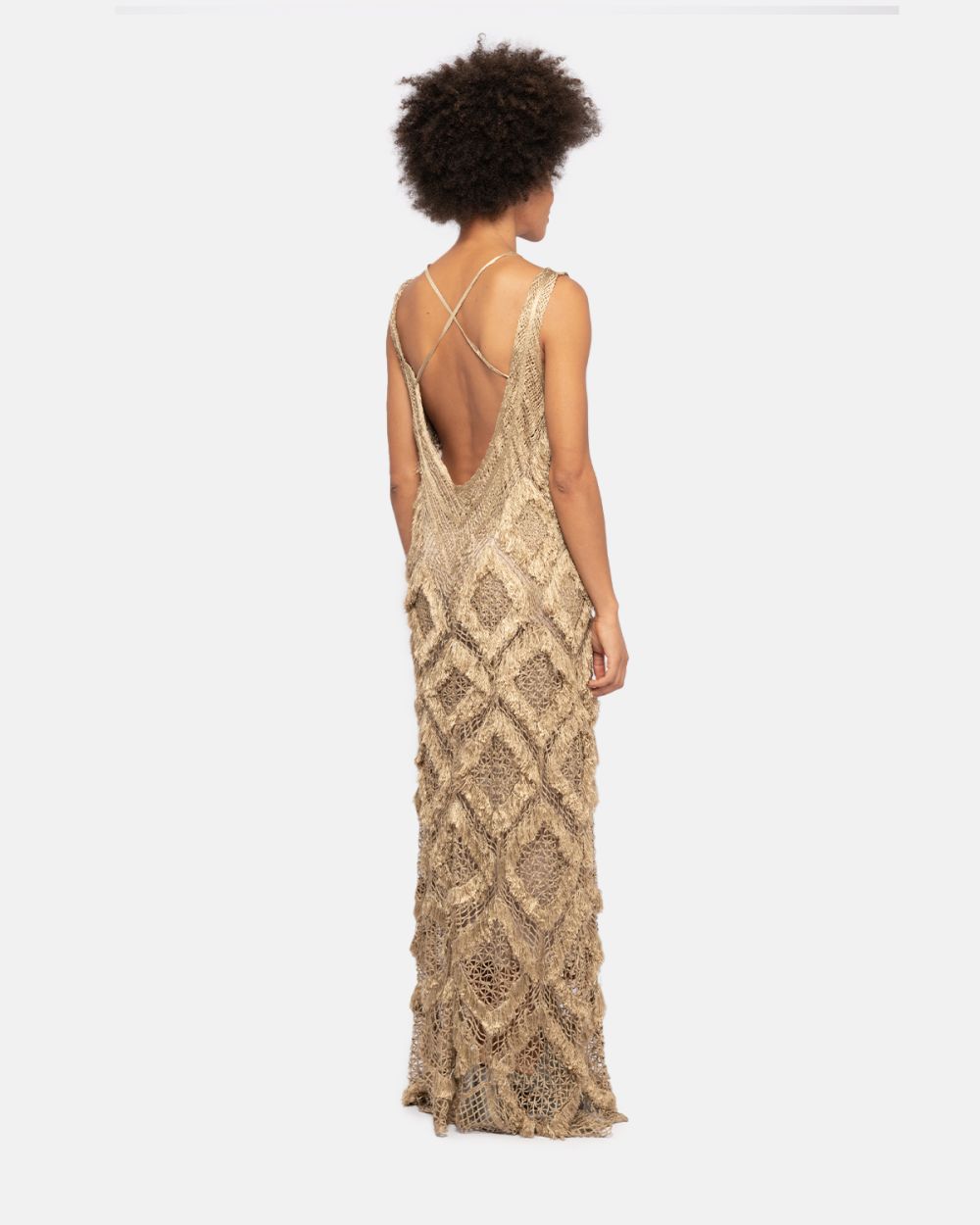 Metallic Fringed Maxi Dress