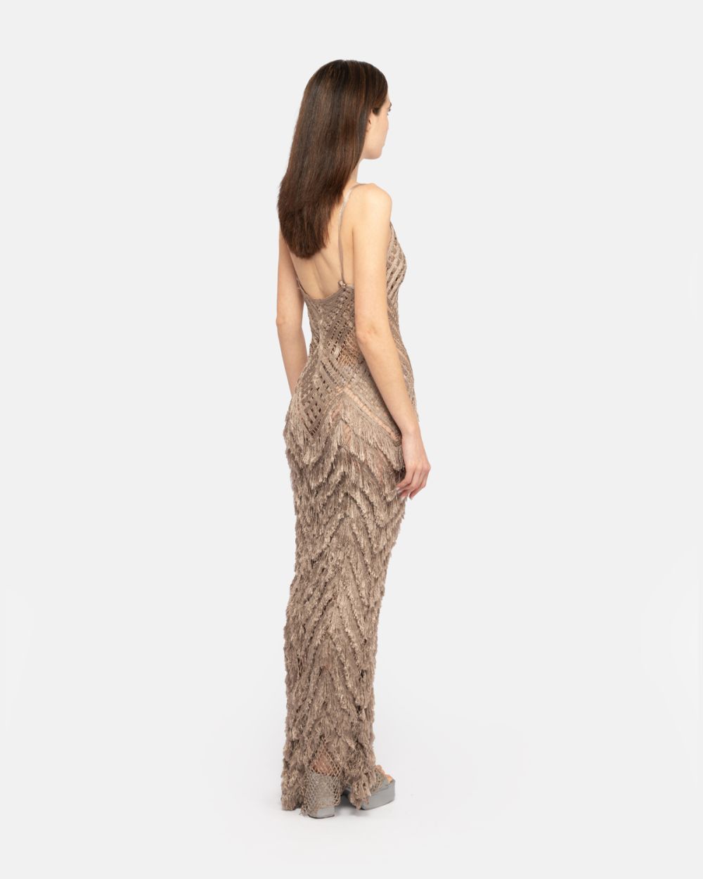 Metallic Fringed Maxi Dress